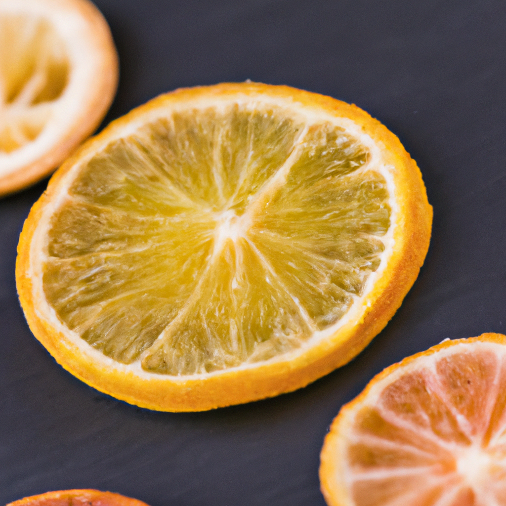 Closeup of charred citrus and seeds used as garnish